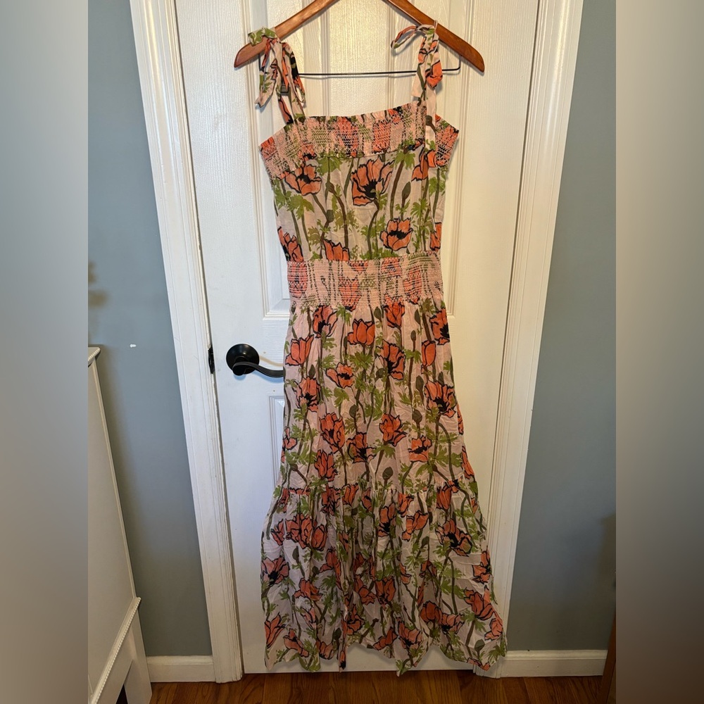 Tory Burch Maxi Dress in Pink Poppies Bloom Print 100% Cotton - Picture 2 of 6